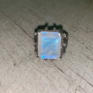 Bloodmilk silver and rainbow moonstone ring